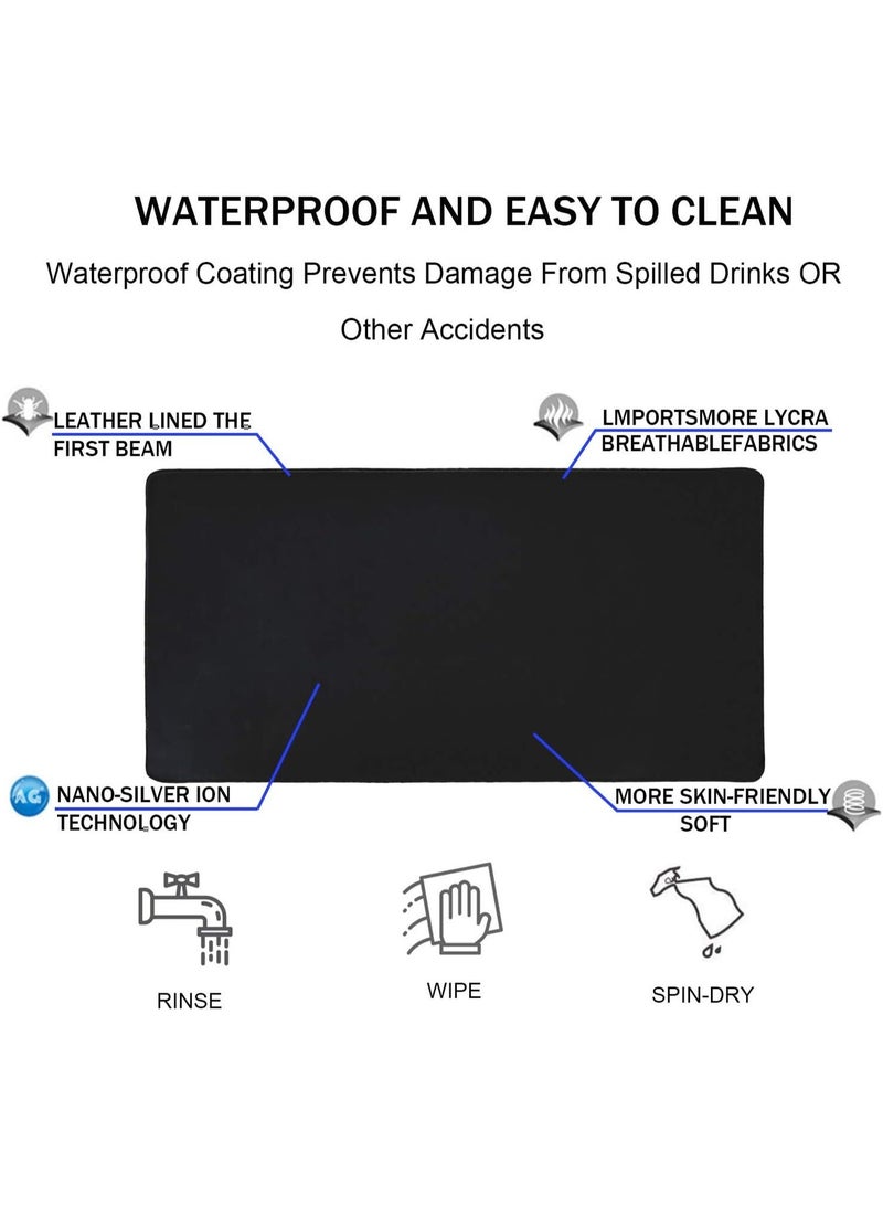 لوحة فأرة كبيرة، لوحة فأرة للألعاب، لوحات فأرة طويلة، لوحة فأرة كبيرة مقاومة للماء بحافة مخيطة، لوحة فأرة XXL غير قابلة للانزلاق باللون الأسود لطاولة الكمبيوتر للاعبين، المكتب والمنزل، أسود - Image 4